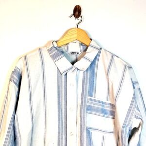 Women M Cotton Blend Blue/White Button Up Lagun Leisure Barn Work Chore Western